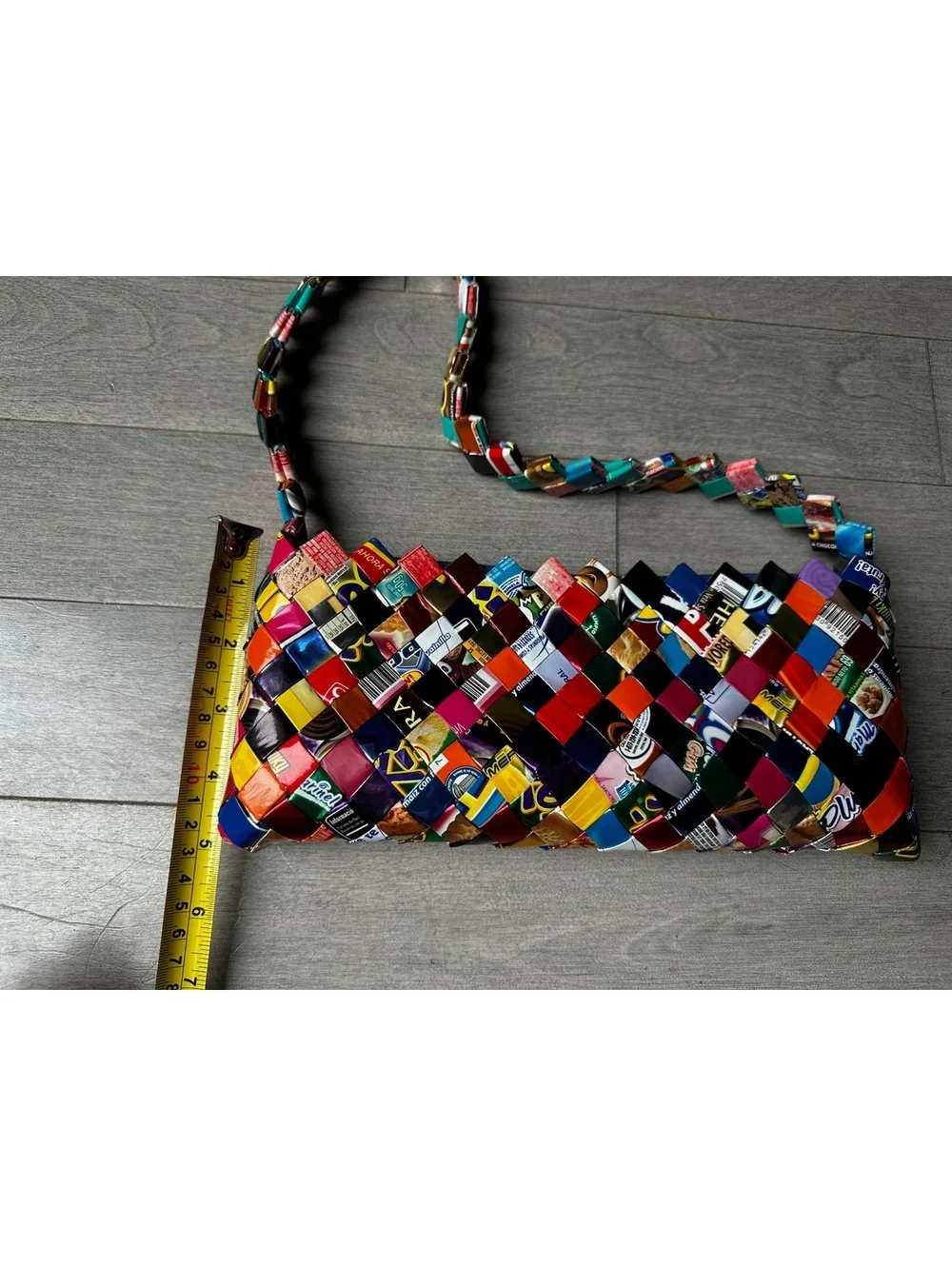 Handwoven Multicolor Recycled Paper Candy Gum Wrapper Shoulder Bag Purse